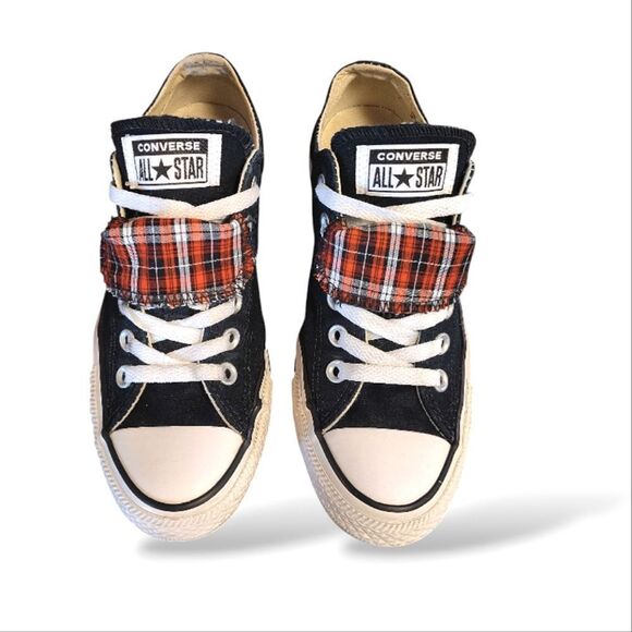 Converse VINTAGE All Star Black Red Plaid Double Tongue Sneakers Size 7 - Picture 7 of 15